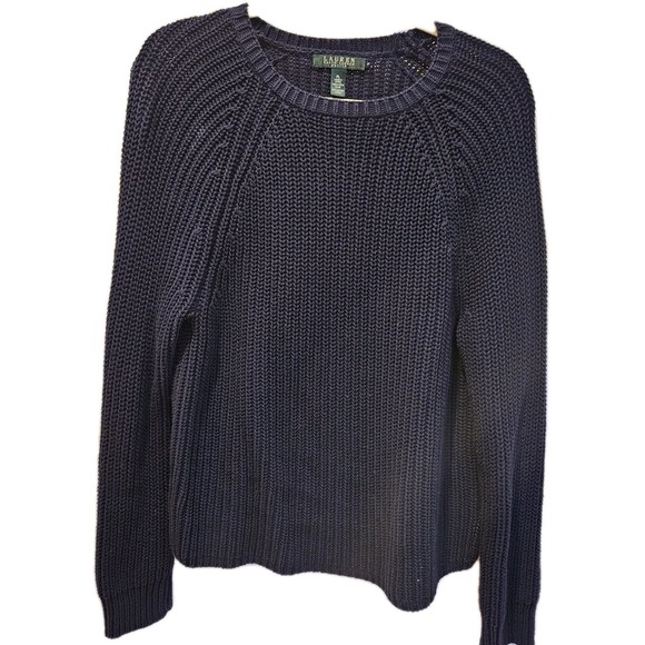 2 Lauren Ralph Lauren Women Cotton Crew Neck Sweaters Orange Navy Petite Large - Picture 2 of 8